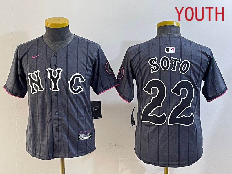 Youth New York Mets 22 Soto Black City Edition 2024 Nike MLB Jersey style 1